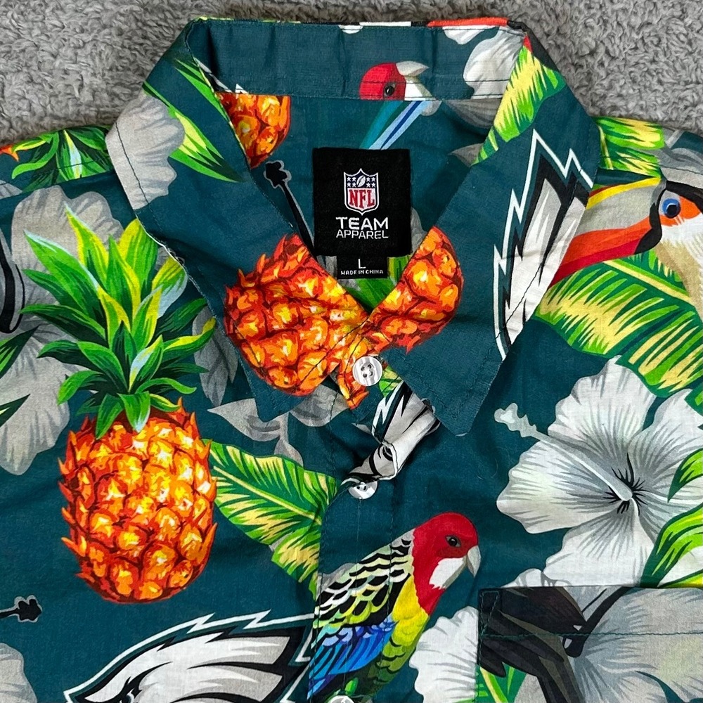 NFL Team Apparel Philadelphia Eagles Tropical Floral Button Down Shirt Mens L